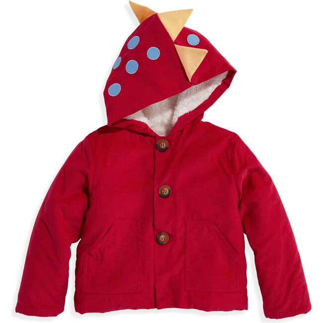 Corduroy Dinosaur Coat, Red - Jackets - 1