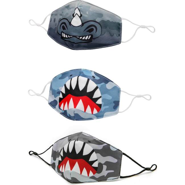 Camo, Shark, and Rhino 3 Pack Face Mask Set - Face Masks - 1