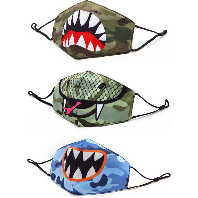 Camo, Shark, Snake, and Monster 3 Pack Face Mask Set