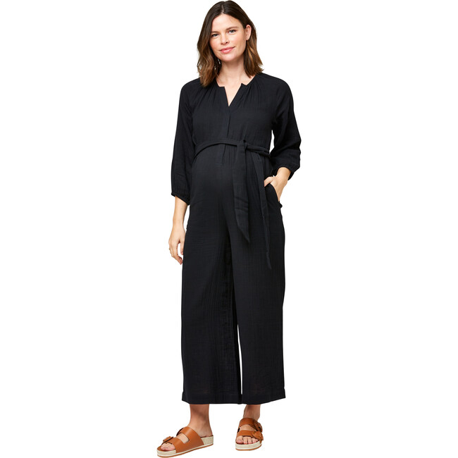 Women's Alma Cotton Gauze Nursing Jumpsuit, Black