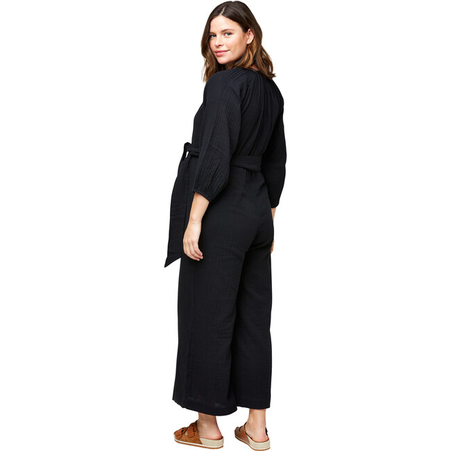 Women's Alma Cotton Gauze Nursing Jumpsuit, Black - Rompers - 3