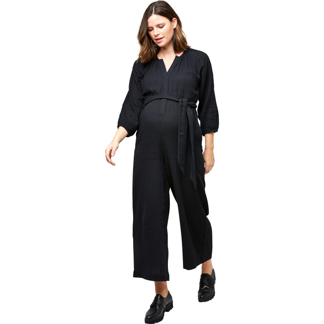 Women's Alma Cotton Gauze Nursing Jumpsuit, Black - Rompers - 6