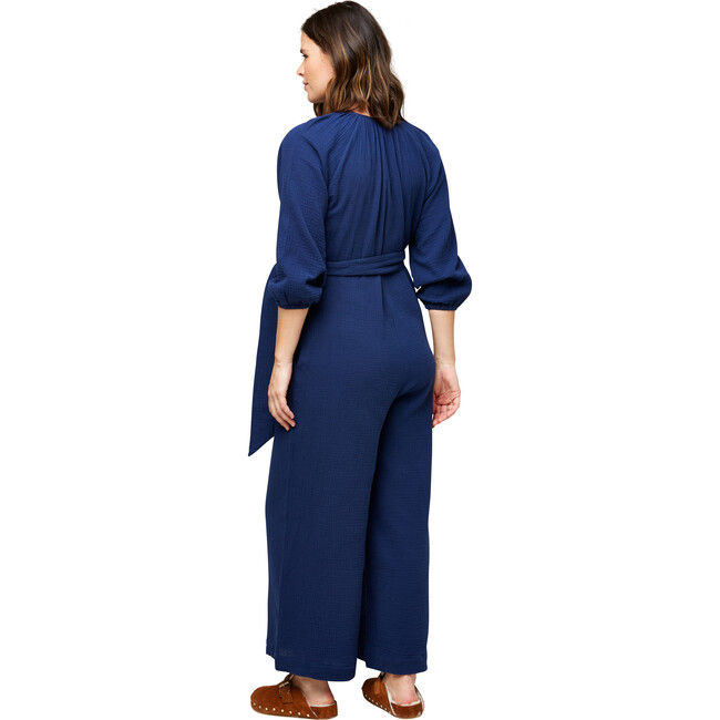 Women's Alma Cotton Gauze Nursing Jumpsuit, Navy - Rompers - 4