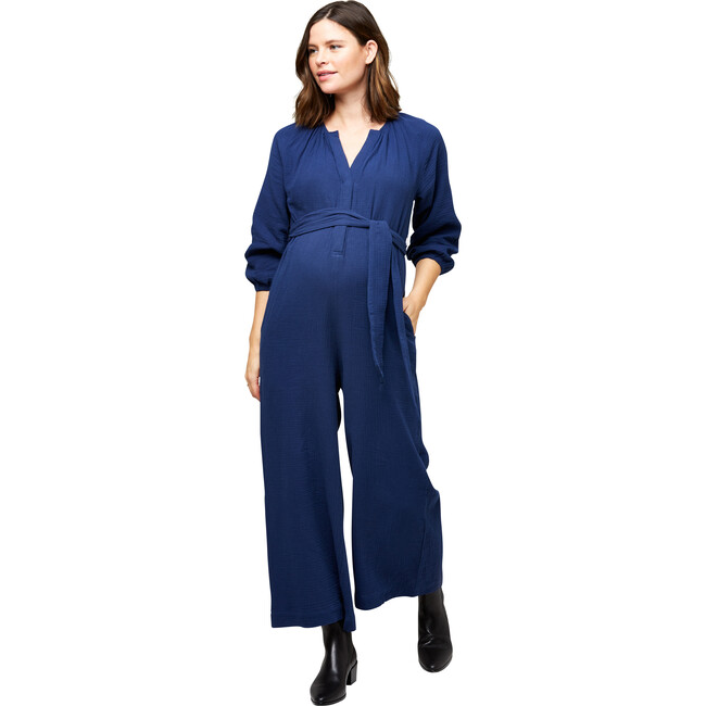 Women's Alma Cotton Gauze Nursing Jumpsuit, Navy - Rompers - 6