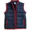 Puffer Vest, Navy with Red - Vests - 1 - thumbnail