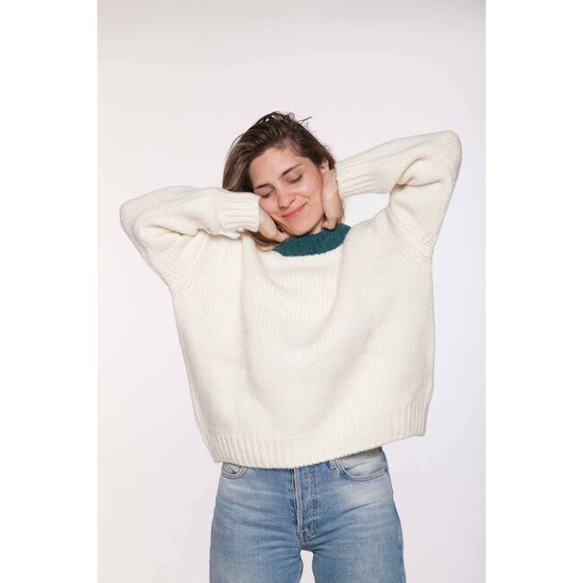 Women's Sweater,Bianco / Emerald - Sweaters - 3