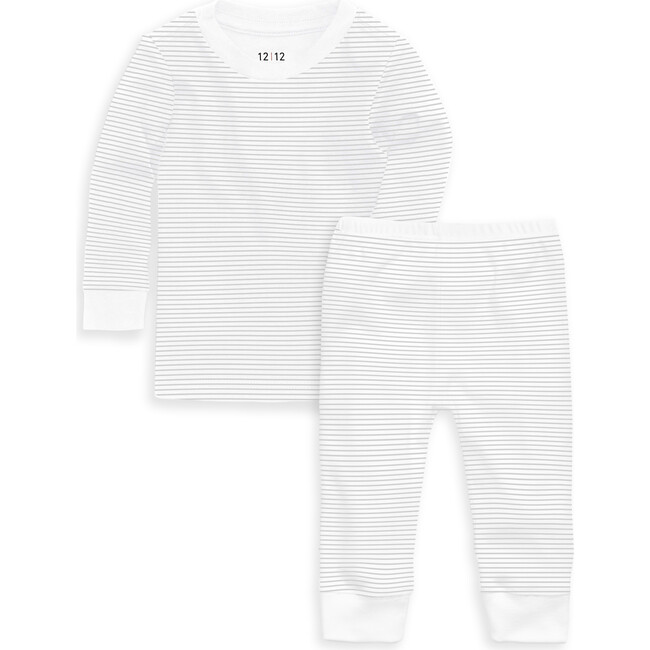 Organic Long Sleeve Pajama Set, Grey Stripe