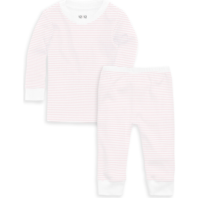 Organic Long Sleeve Pajama Set, Pink Stripe - Pajamas - 1