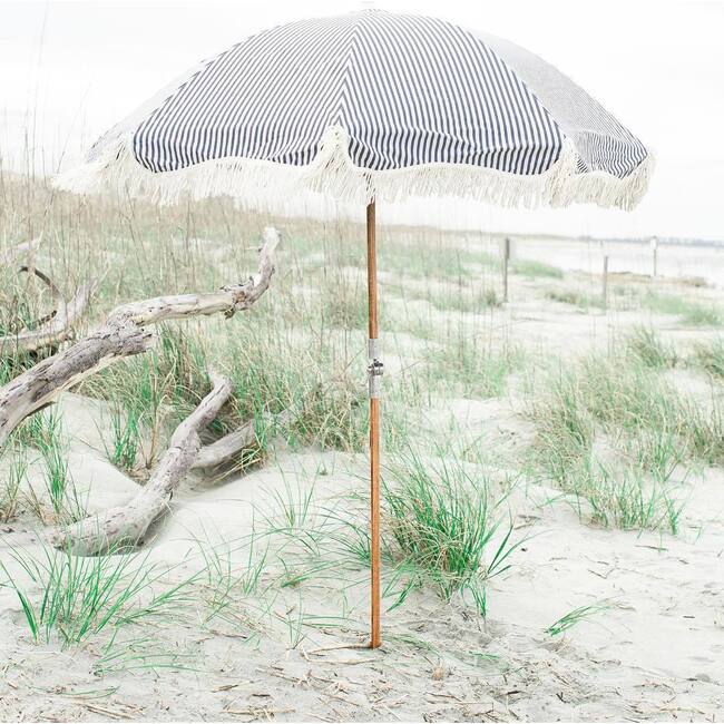 Premium Beach Umbrella, Lauren's Navy Stripe - Outdoor Home - 4