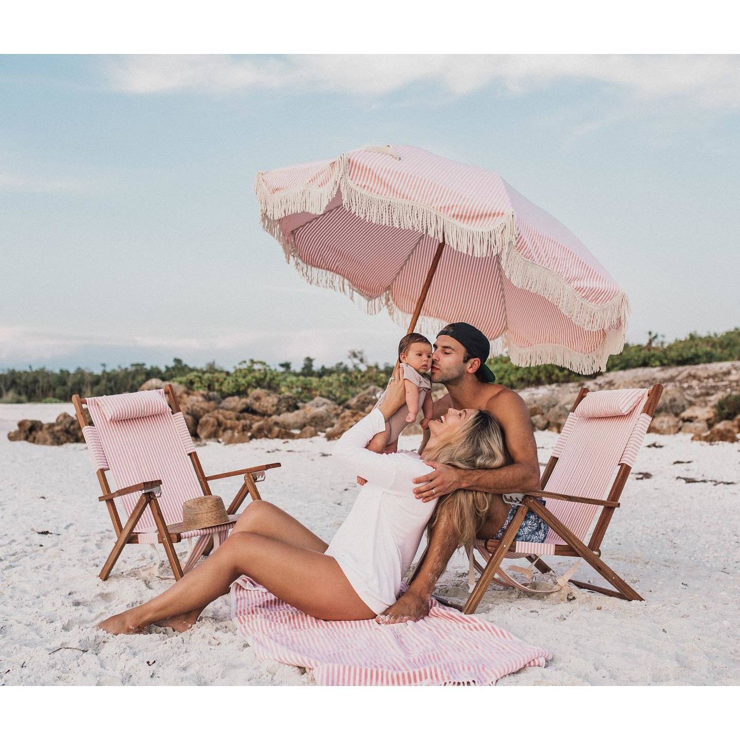 Business & Pleasure Co - Premium Beach Umbrella - Lauren's Pink Stripe