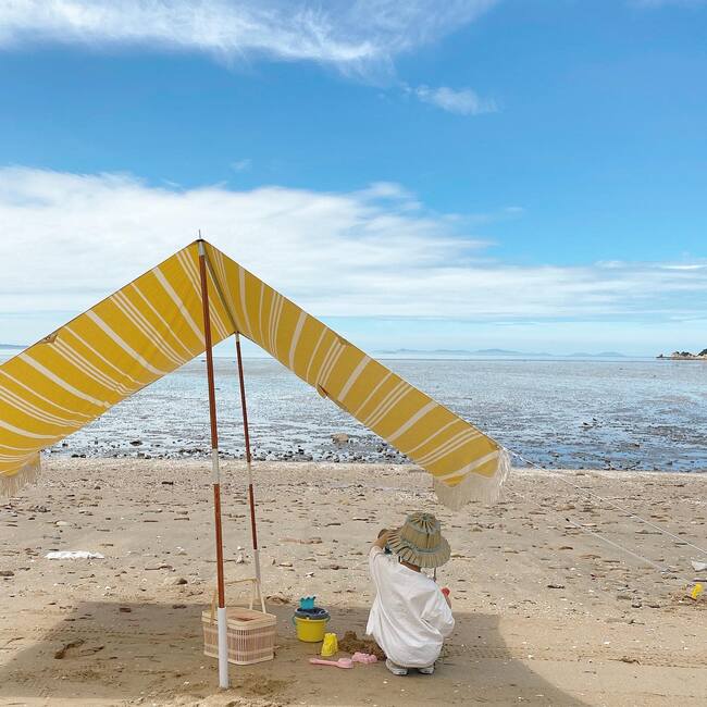 Premium Beach Tent, Vintage Yellow Stripe - Outdoor Home - 7