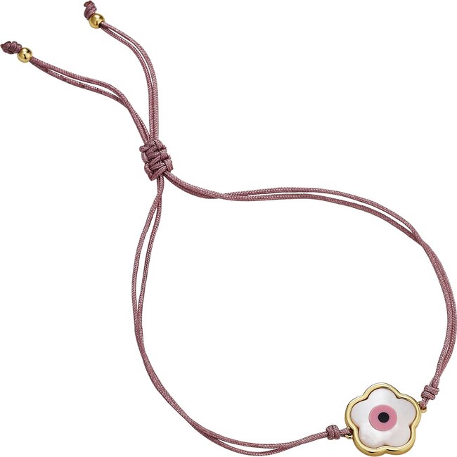 Pink Flower Evil Eye Bracelet, Pink Cord - Bracelets - 1