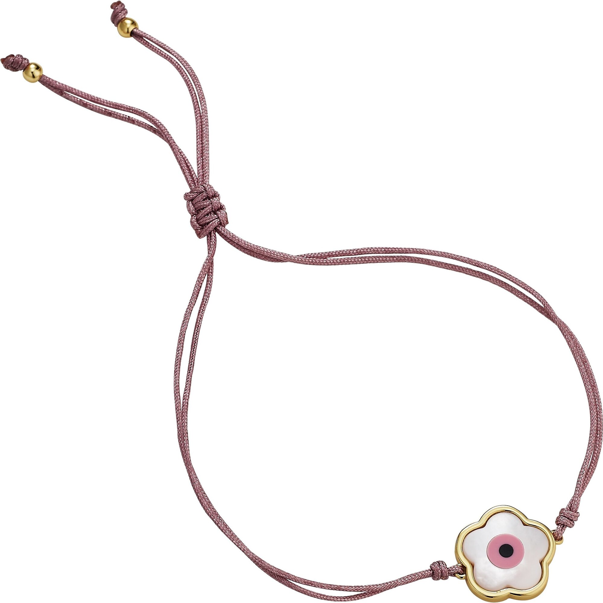 Pink Flower Evil Eye Bracelet, Pink Cord - Bracelets - 1