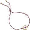 Pink Flower Evil Eye Bracelet, Pink Cord - Bracelets - 1 - thumbnail