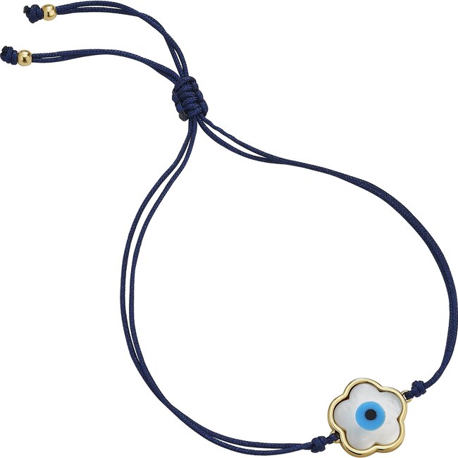 Blue Flower Evil Eye Bracelet, Navy Cord - Bracelets - 1