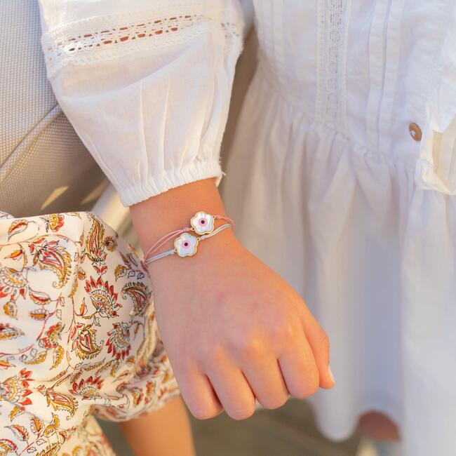 Pink Flower Evil Eye Bracelet, Pink Cord - Bracelets - 2