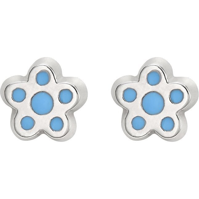 Petite Silver Flower Studs, Blue - Earrings - 1