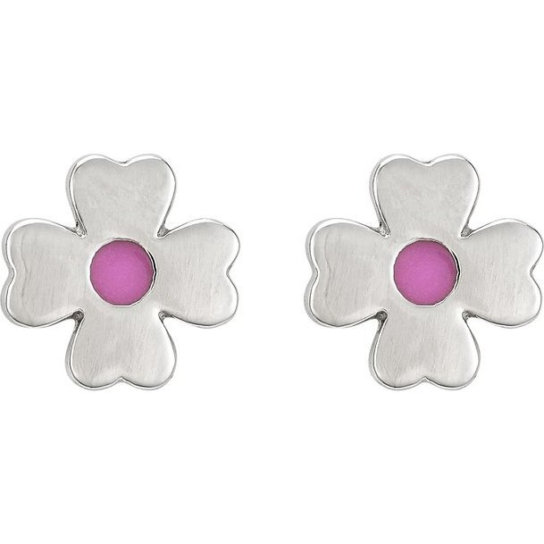 Petite Silver Clover Studs, Pink