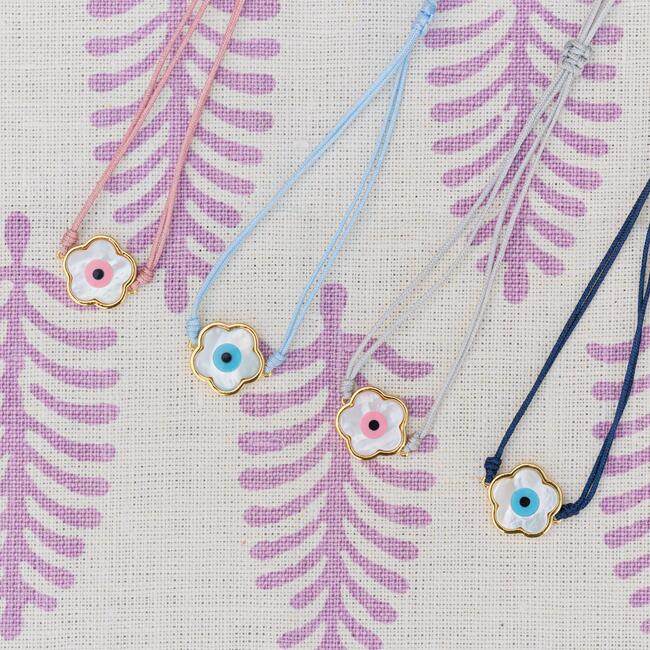 Blue Flower Evil Eye Bracelet, Navy Cord - Bracelets - 3