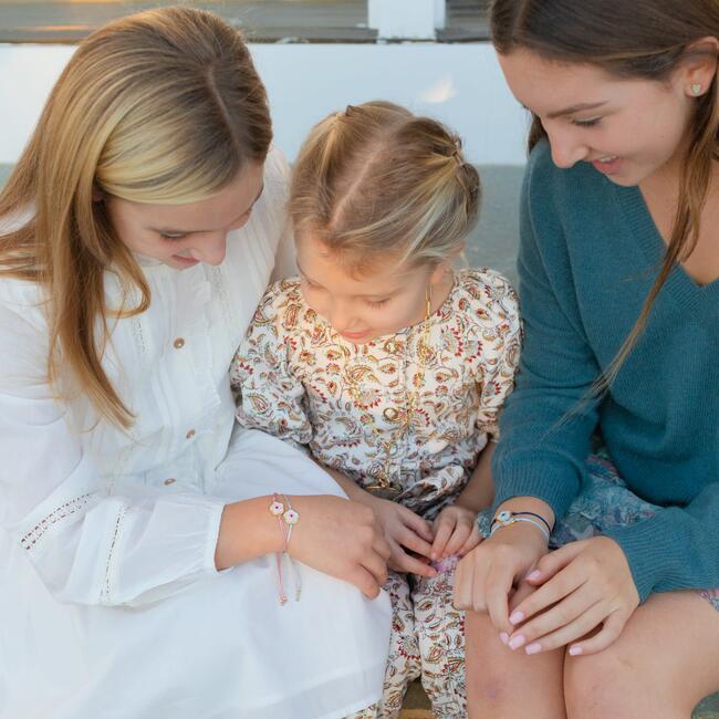 Pink Flower Evil Eye Bracelet, Navy Cord - Bracelets - 3