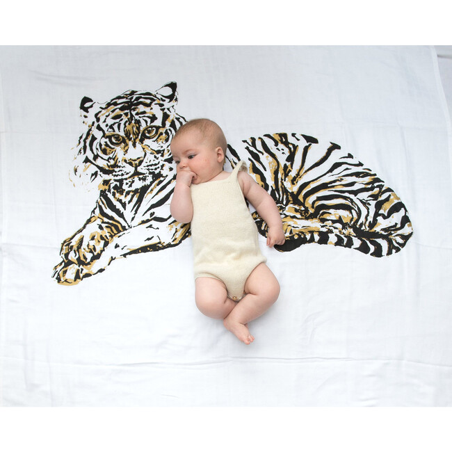 Organic Cotton Gauze Swaddle, Tiger - Swaddles - 5