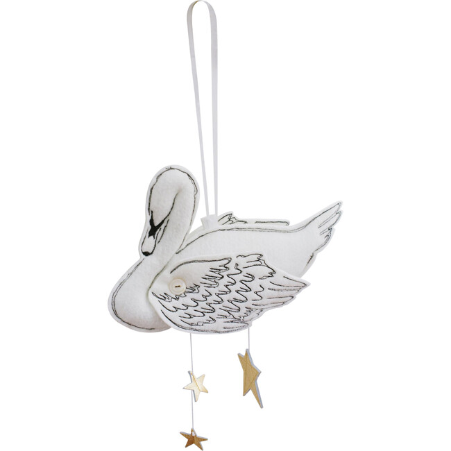 LUXE Single Swan Mobile, White & Gold - Mobiles - 1