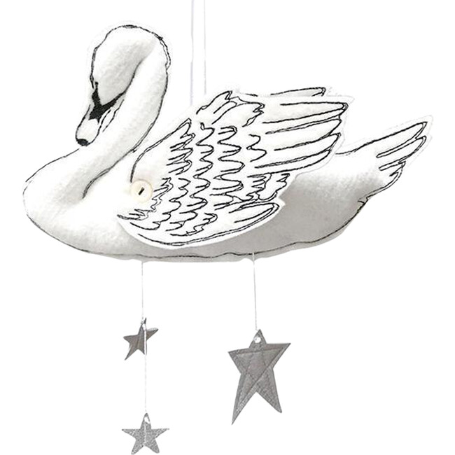 LUXE Single Swan Mobile, White & Silver - Mobiles - 1