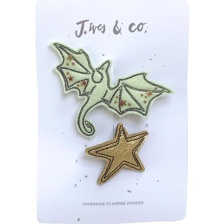 Dragon Hair Clip Set, Green & Gold - Hair Accessories - 1