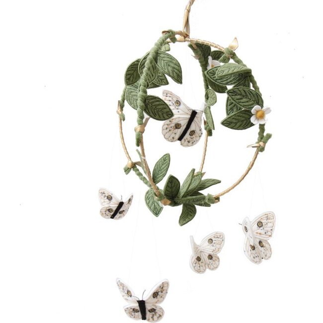 Butterfly Garden Mobile, White/Gold Floral