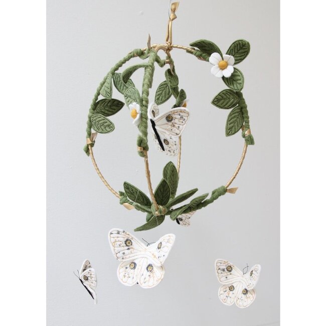 Butterfly Garden Mobile, White/Gold Floral - Mobiles - 4