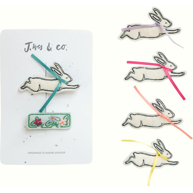 Bunny Hair Clip Set, Aqua - Hair Accessories - 1