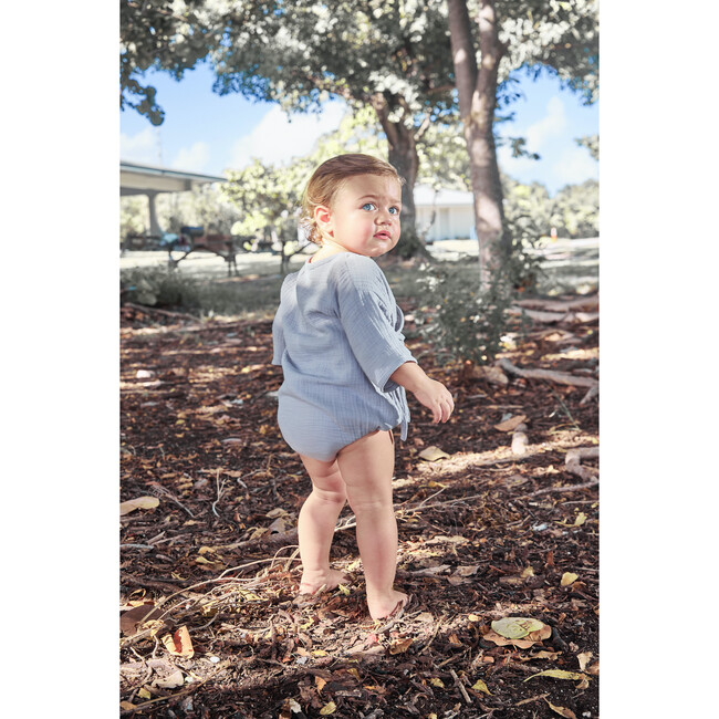 Mateo Baby Romper, Gauze Blue - Rompers - 3