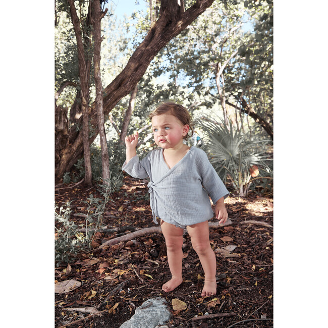 Mateo Baby Romper, Gauze Blue - Rompers - 4