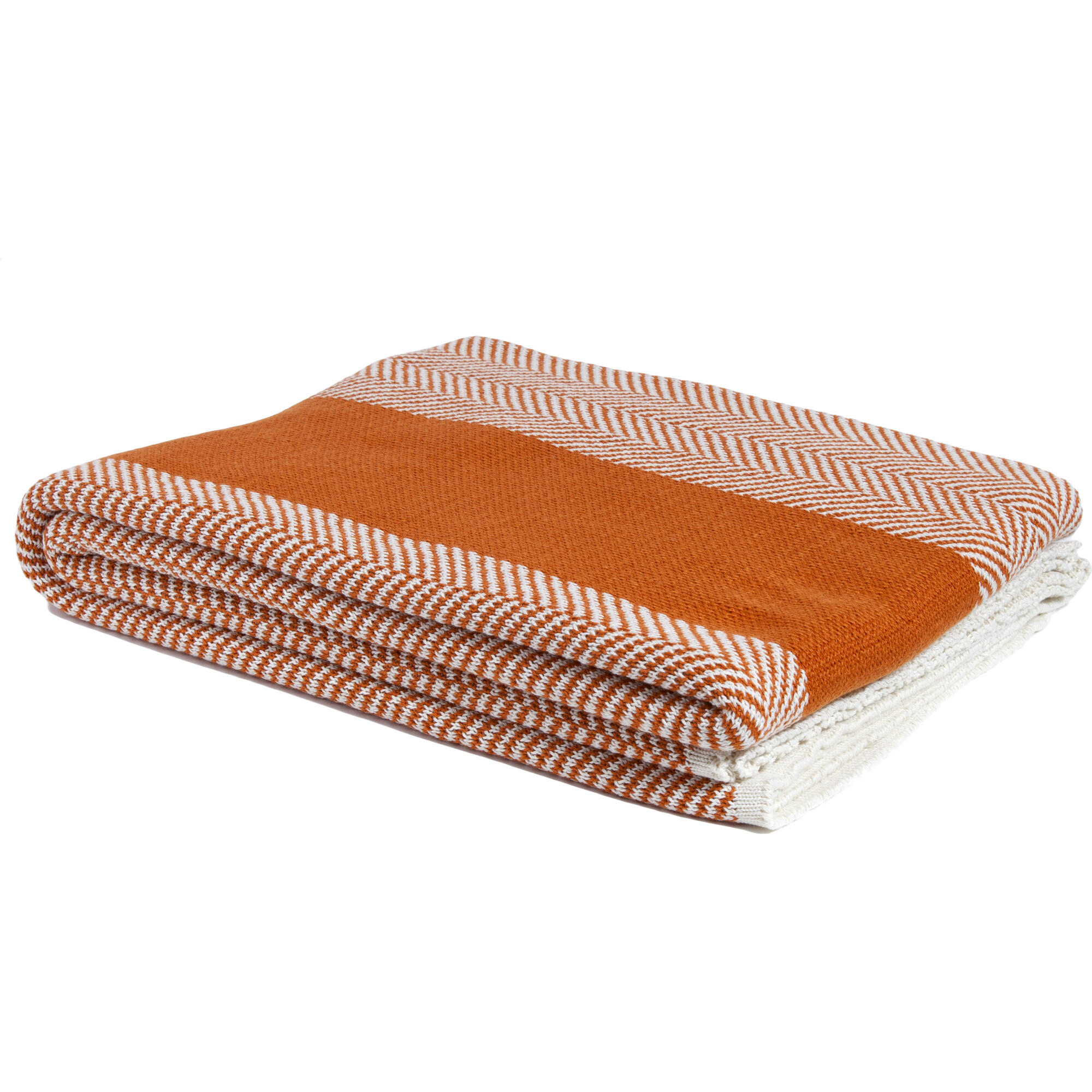 Eco Poly Herringbone Stripe Throw, Orange/White - Throws - 1