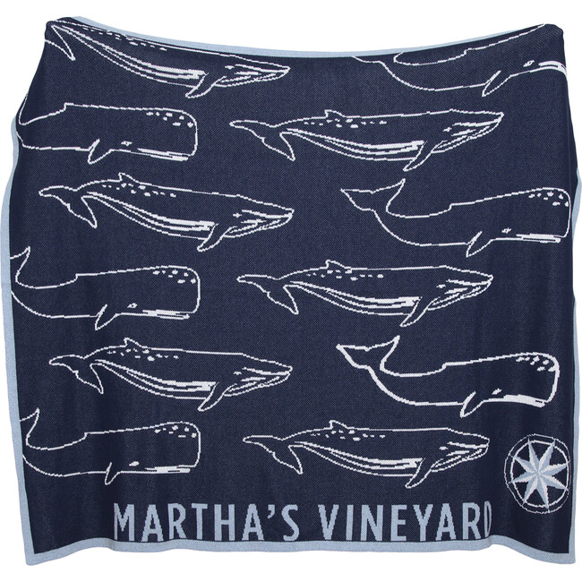 Monogrammed Eco Whales Throw, Marine/Blue Pond - Throws - 1