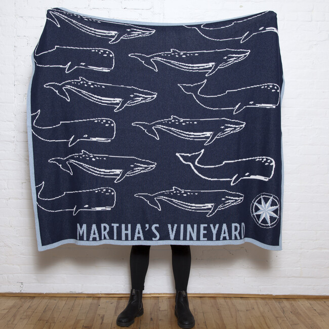Monogrammed Eco Whales Throw, Marine/Blue Pond - Throws - 2