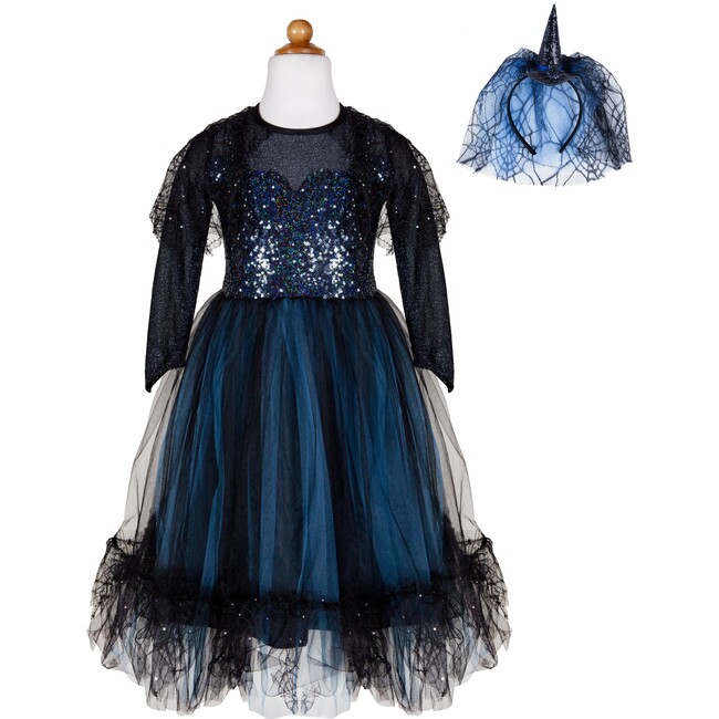 Luna The Midnight Witch Dress & Head Band, Teal/Black