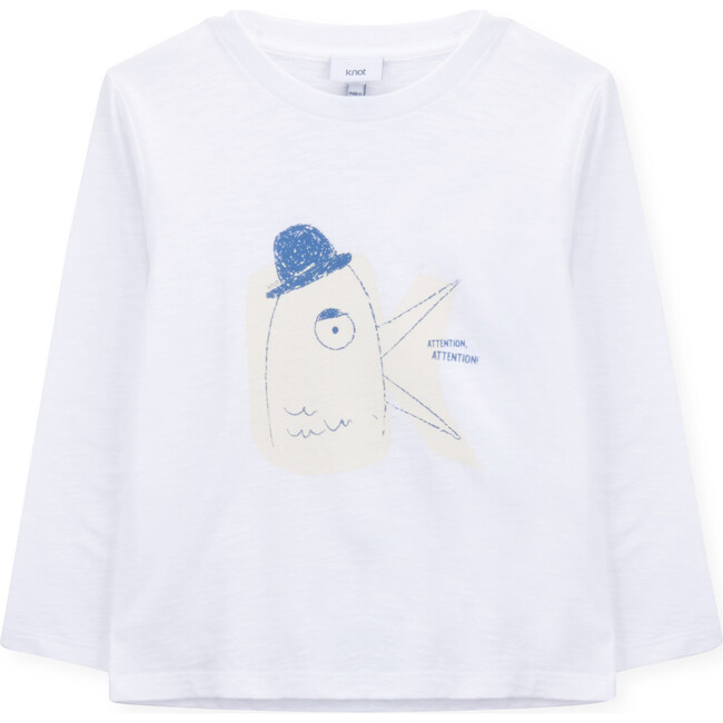 T-Shirt Long Sleeve Organic Cotton "K" Attention, White - Tees - 1