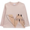 T-Shirt Long Sleeve Organic Cotton "W" Owl, Pink - T-Shirts - 1 - thumbnail