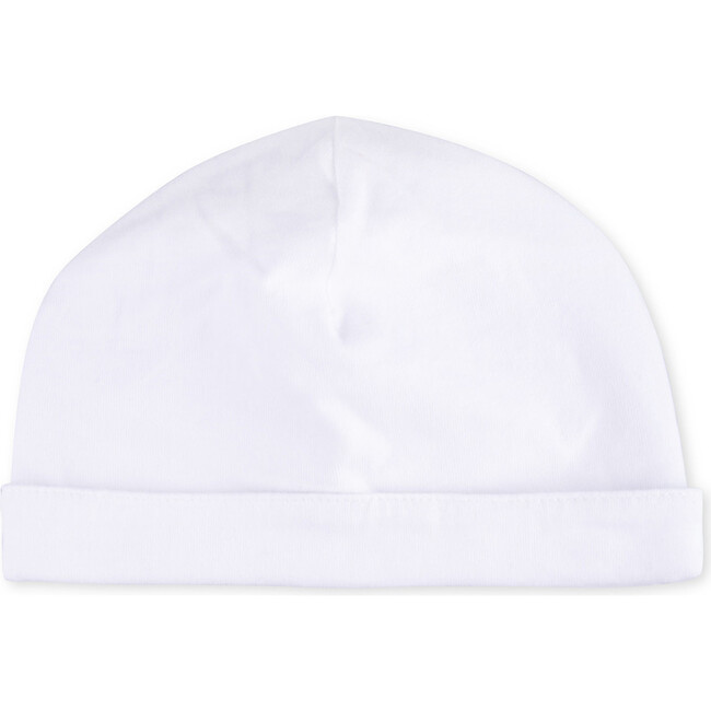 Beanie Newborn Organic Cotton Plain Fold, White - Hats - 3