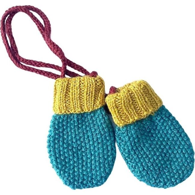 Baby Mittens With String, Emerald - Gloves - 1