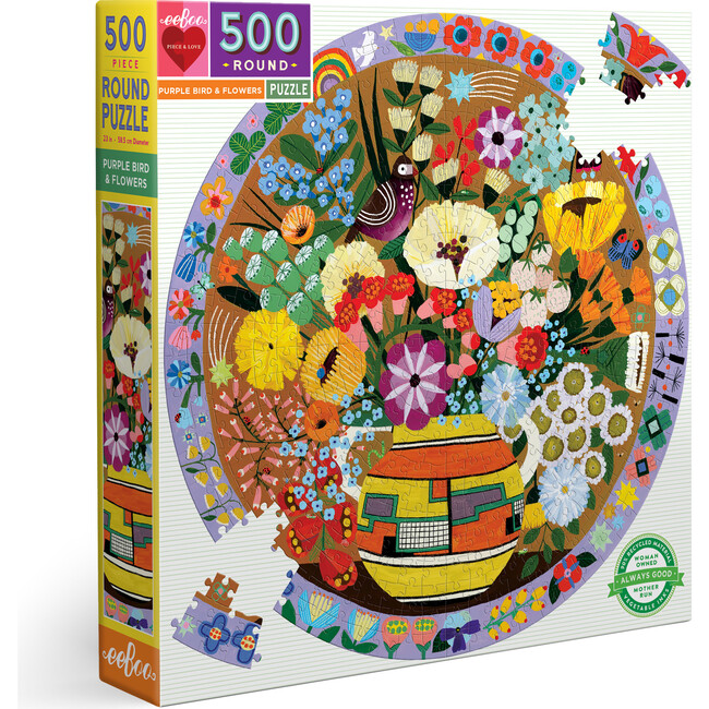 Purple BiRound and Flowers 500 Piece Round Puzzle