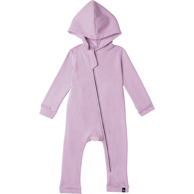 Lush Asymmetric Zip Hooded Romper, Lilac