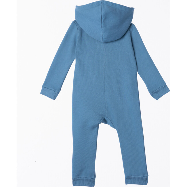 Lush Asymmetric Zip Hooded Romper, Dusty Navy - Rompers - 3