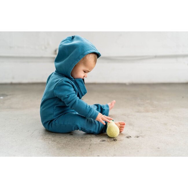 Lush Asymmetric Zip Hooded Romper, Dusty Navy - Rompers - 4