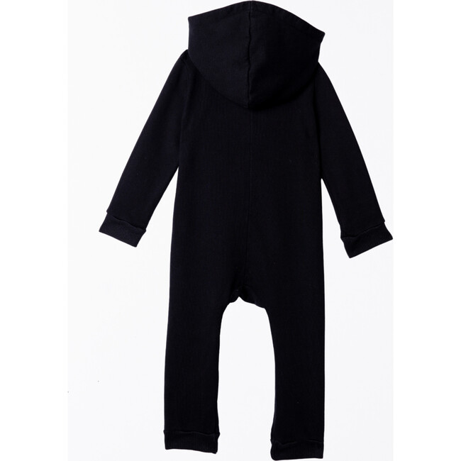 Lush Asymmetric Zip Hooded Romper, Black - Rompers - 3