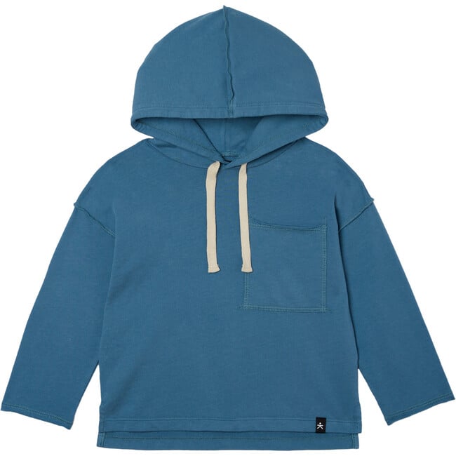 Drop Shoulder Hooded Pullover, Dusty Navy