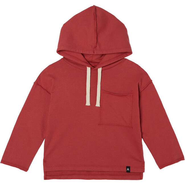 Drop Shoulder Hooded Pullover, Crimson