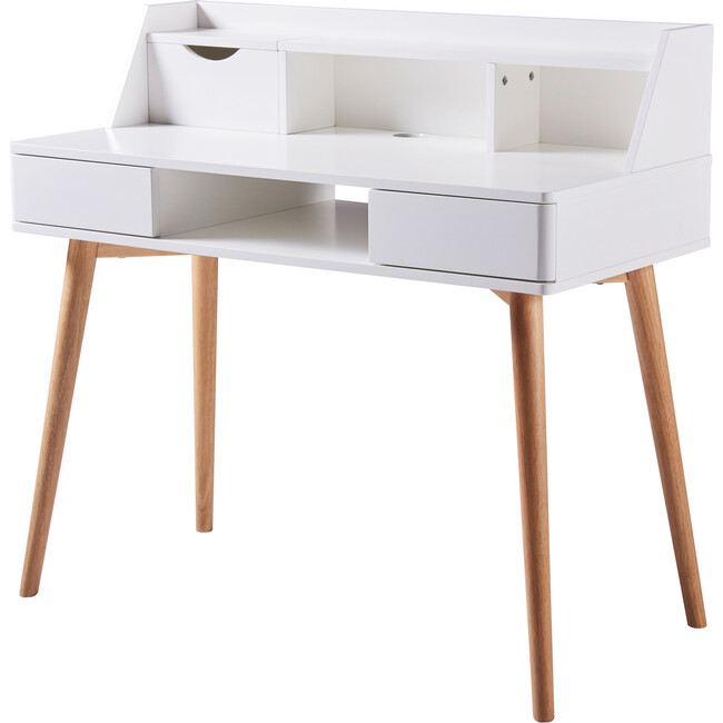Creativo Wooden Writing Desk with Storage, White/Natural