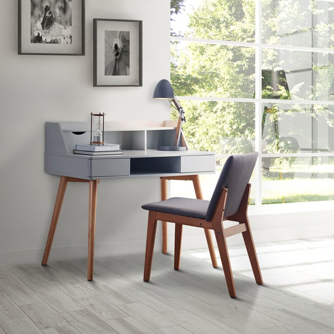 Creativo Wooden Writing Desk with Storage, Light Gray/Natural - Desks - 6